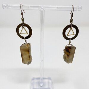 Geode Raw Stone Drop Earrings Metal Detail
